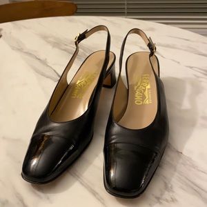 SALVATORE FERRAGAMO Leather Slingback Pumps
Size: 9.5 AA Black